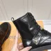 Louis Vuitton Shiny Black Ankle Boots with Lace-Up, Zipper and Decorative Straps #A54603