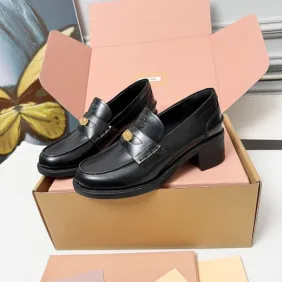Miu Miu Women's Glossy Leather Chunky Heel Loafers #A66085