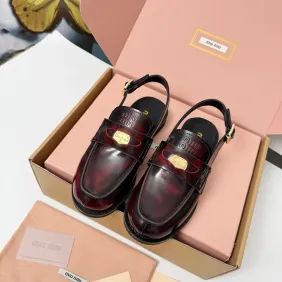 Miu Miu Women's Glossy Leather Slingback Loafer Sandals #A66088