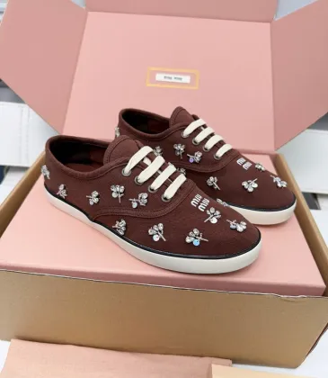 Miu Miu Women's Rhinestone Embroidered Canvas Sneakers #A66081 Miu Miu Women's Rhinestone Embroidered Canvas Sneakers #A66081