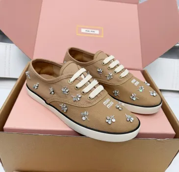 Miu Miu Women's Rhinestone Embroidered Canvas Sneakers #A66082