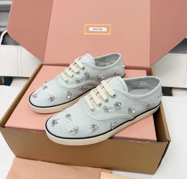Miu Miu Women's Rhinestone Embroidered Canvas Sneakers #A66083