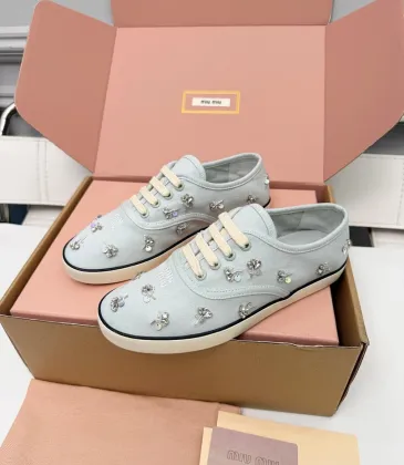 Miu Miu Women's Rhinestone Embroidered Canvas Sneakers #A66083 Miu Miu Women's Rhinestone Embroidered Canvas Sneakers #A66083