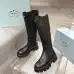 Prada Inspired Black Leather Knee-High Boots With Chunky Platform Sole #A54583