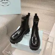 Prada Style Shiny Black Leather Chelsea Boots With Chunky Platform Sole #A54582