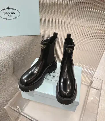 Prada Style Shiny Black Leather Chelsea Boots With Chunky Platform Sole #A54582