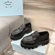 Prada Style Black Leather Loafers With Chunky Platform Sole #A54580