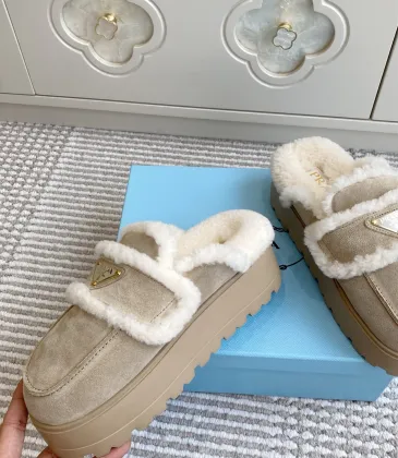 Prada Women's Shearling Lined Mule Slippers Triangle Logo Thick Sole Design for Cozy Luxury Winter Footwear #A57767