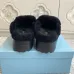 Prada Women's Shearling Lined Mule Slippers Triangle Logo Thick Sole Design for Cozy Luxury Winter Footwear #A57764