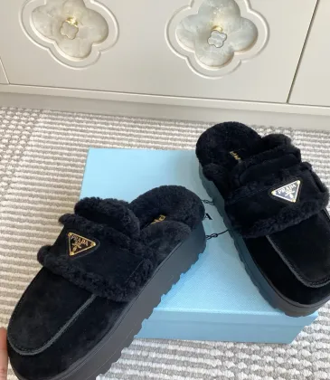 Prada Women's Shearling Lined Mule Slippers Triangle Logo Thick Sole Design for Cozy Luxury Winter Footwear #A57764