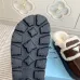Prada Women's Shearling Lined Mule Slippers Triangle Logo Thick Sole Design for Cozy Luxury Winter Footwear #A57765