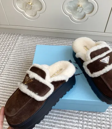 Prada Women's Shearling Lined Mule Slippers Triangle Logo Thick Sole Design for Cozy Luxury Winter Footwear #A57765