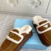 Prada Women's Shearling Lined Mule Slippers Triangle Logo Thick Sole Design for Cozy Luxury Winter Footwear #A57766