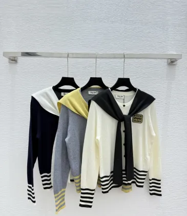  Miu Miu Women's Wool Sweaters: Stylish Sailor  inspired Designs with Colorful Stripes and Brand Emblem #A54857