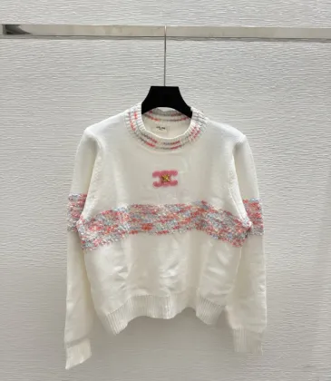 2025 Chanel White Knit Sweater with Colorful Tweed Stripe and CC Logo #A54552