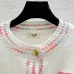 2025 Chanel White Knit Sweater with Colorful Tweed Stripe and CC Logo #A54553