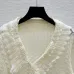 2025 Cream Knit Mesh Cardigan with V-Neck and Ruffle Detailing #A54554