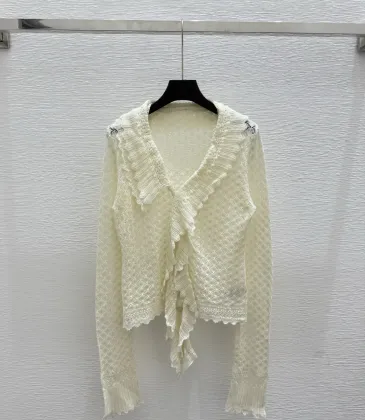 2025 Cream Knit Mesh Cardigan with V-Neck and Ruffle Detailing #A54554