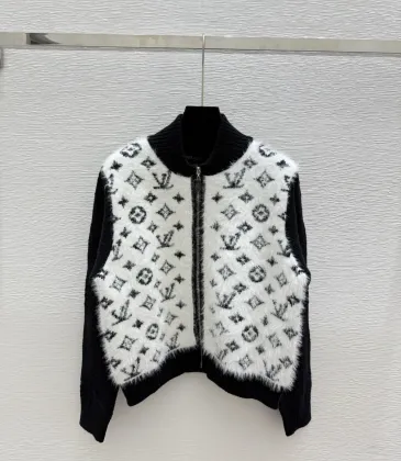 2025 LV Women's Wool Zip up Sweater Chic Mock Neck with Fluffy Monogram - Embroidered Front #A54859