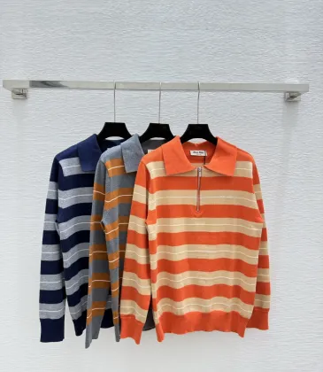 2025 Miu Miu Striped Knit Polo Sweater with Quarter-Zip Collar and Logo Detail #A54550