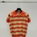 2025 Miu Miu Striped Short-Sleeve Polo Sweater with Button Placket and Logo #A54551