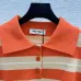 2025 Miu Miu Striped Short-Sleeve Polo Sweater with Button Placket and Logo #A54551