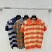 2025 Miu Miu Striped Short-Sleeve Polo Sweater with Button Placket and Logo #A54551