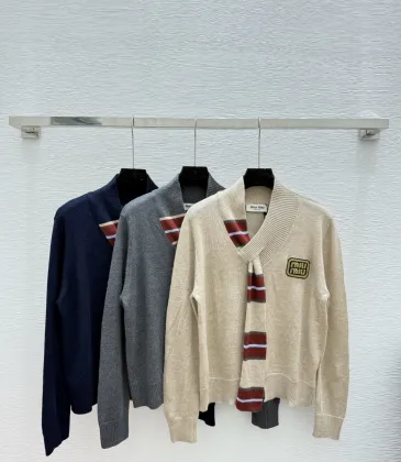 2025  Miu Miu Women's Striped Knit Polo Sweater with a Quarter-Zip or Button Placket and Miu Miu Logo #A54839
