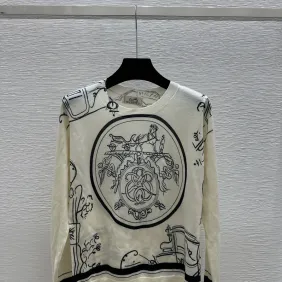 2026 Hermes  Spring/Summer New Printed Merino Wool Crew Neck Knit Long Sleeve #A61213
