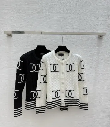 CHANEL Women's Luxury Cable Knit Cardigan  Featuring Bold Signature Double C Logo Intarsia and Contrast Striped Trims #A56341