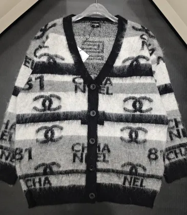 Chanel Women's V-Neck Mohair Knit Cardigan with All-Over Logo Pattern #A54574