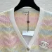 Chanel Women's V-Neck Wool-Blend Cardigan with Ombre Zigzag Pattern and CC Brooch #A54830