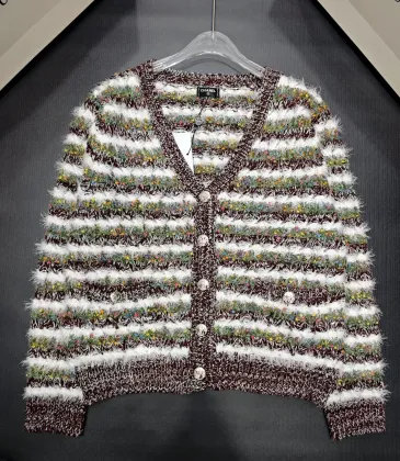 Chanel  Wool Women's V-Neck Fringed Knit Cardigan with Multi-Color Stripes #A54575
