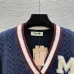 Dark Blue Miu Miu Women's V-Neck Cardigan  Embroidered &quot;M&quot; Logo  Textured Knit Design for Feminine Luxury  #A57759