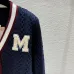 Dark Blue Miu Miu Women's V-Neck Cardigan  Embroidered &quot;M&quot; Logo  Textured Knit Design for Feminine Luxury  #A57759