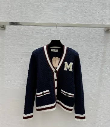 Dark Blue Miu Miu Women's V-Neck Cardigan  Embroidered &quot;M&quot; Logo  Textured Knit Design for Feminine Luxury  #A57759