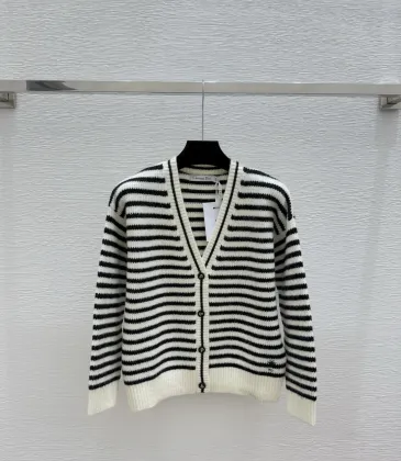 Dior Women's Authentic Luxury Striped V-Neck Cardigan Knitwear Featuring Gold Accent Buttons and Elegant Monogram Logo Detail #A56308