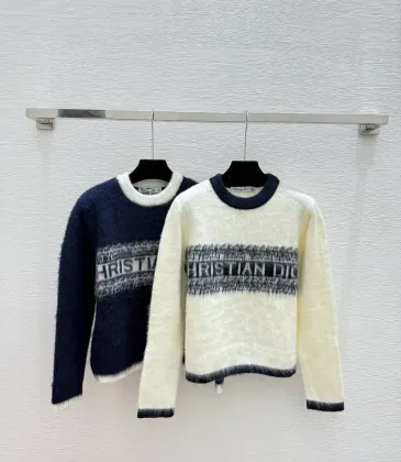 Dior Women's Luxury Fluffy Knit Logo Sweater  Featuring Contrast Christian Dior Signature Intarsia and Cozy Crew Neckline. #A56312