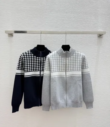 Dior Women's Luxury Houndstooth Knit Zip-Up Jacket Sweater Featuring Elegant Mock Turtleneck and Sophisticated Wool Blend Texture #A56314