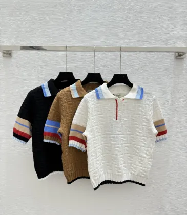 Fendi Women's FF Logo Jacquard Knit Short Sleeve Polo Sweater #A54570