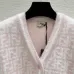 Fendi Women's Luxurious Fuzzy Knit Cardigan Featuring Pink and White FF Monogram and Contrast Trims #A56340