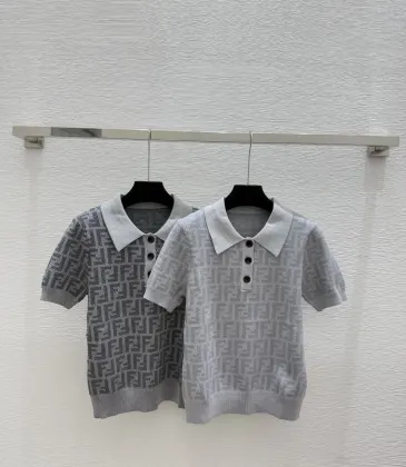 Fendi Women's Luxurious Short Sleeve Knit Polo Top Featuring Iconic FF Monogram Jacquard and Classic Contrast Collar. #A56333