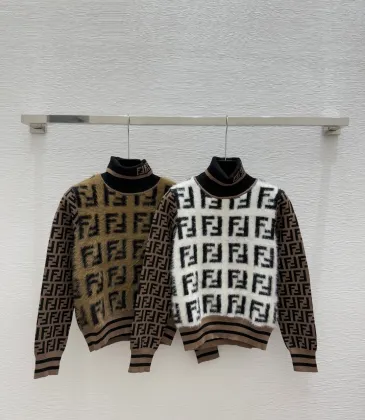 Fendi Women's Luxury High-Neck Sweater, Featuring Iconic All-Over FF Monogram Pattern and Cozy Fuzzy Knit Texture. #A56329