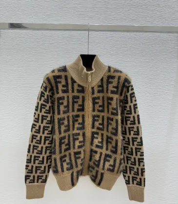 Fendi Women's Luxury High-Neck Sweater  Featuring Iconic All-Over FF Monogram Pattern and Cozy Fuzzy Knit Texture #A56330