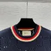 Gucci Women's Luxurious Sapphire Blue Knit Sweater  Featuring Signature Web Stripe Trims and Subtle Monogram Open Knit Detail. #A56320