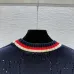 Gucci Women's Luxurious Sapphire Blue Knit Sweater  Featuring Signature Web Stripe Trims and Subtle Monogram Open Knit Detail. #A56320