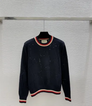 Gucci Women's Luxurious Sapphire Blue Knit Sweater  Featuring Signature Web Stripe Trims and Subtle Monogram Open Knit Detail. #A56320