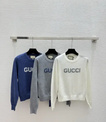 Gucci Women's Luxury Light Knit Monogram Sweater Featuring Bold Intarsia GUCCI Logo and Breathable Crew Neck Design #A56317