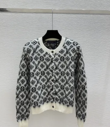 Louis Vuitton Women's Luxury Fuzzy Knit Cardigan  Featuring Iconic All-Over Monogram Jacquard and Cozy Crew Neck #A56324