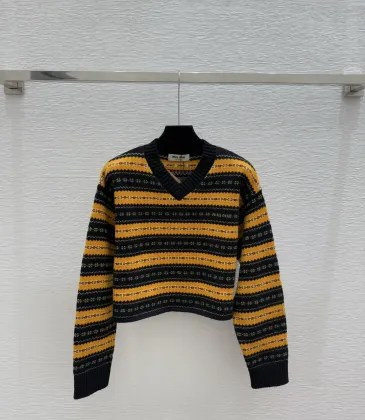 Miu Miu Women's Knitted Sweater Vibrant Striped V Neck Design with Intricate Patterns for Fashion Forward Women #A56287 Miu Miu Women's Knitted Sweater Vibrant Striped V Neck Design with Intricate Patterns for Fashion Forward Women #A56287